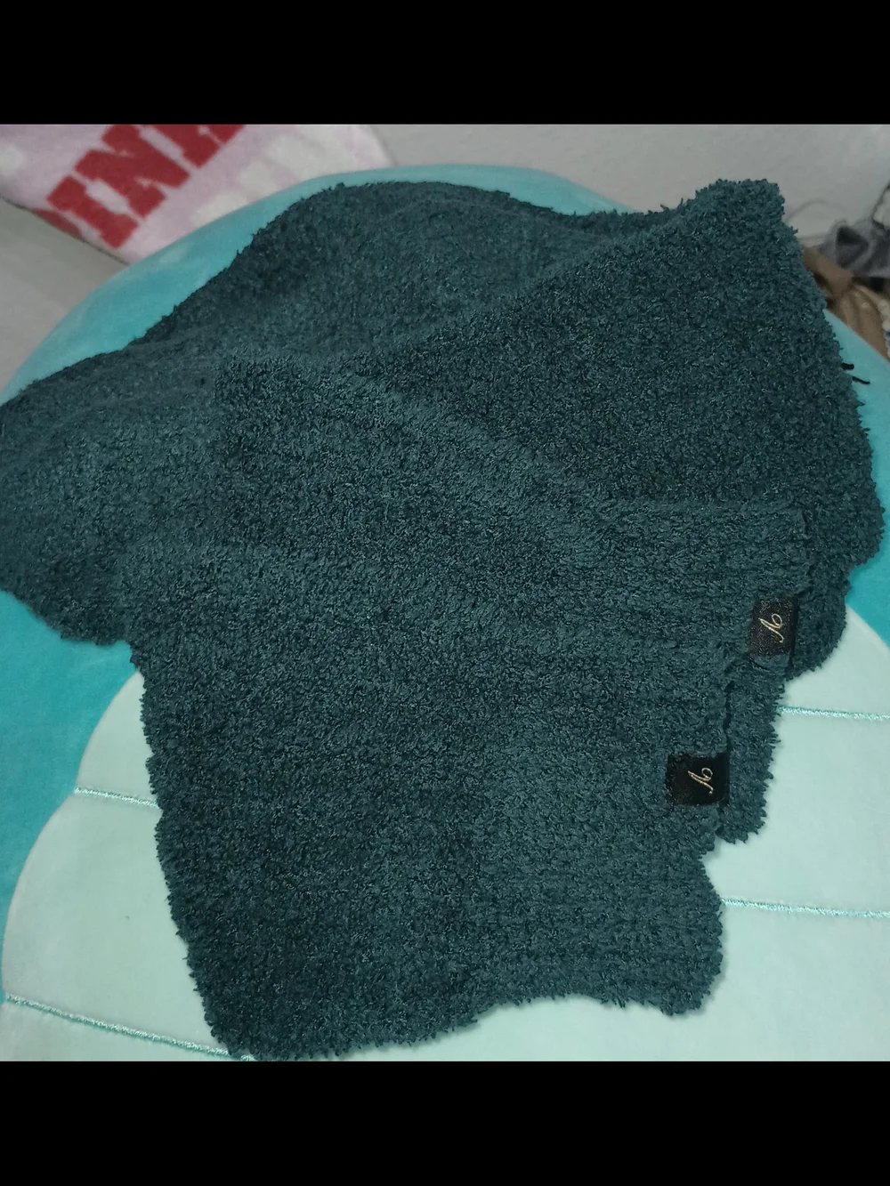 VICTORIA SECRET FOREST GREEN LONG FUZZY SOCKS WITH V LOGO ON EACH ONE